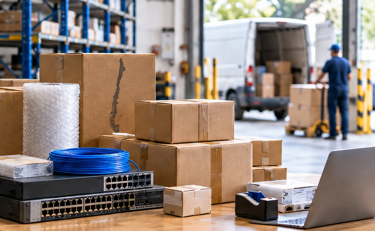 Imagen de referencia de productos de redes y paquetes preparados para despacho